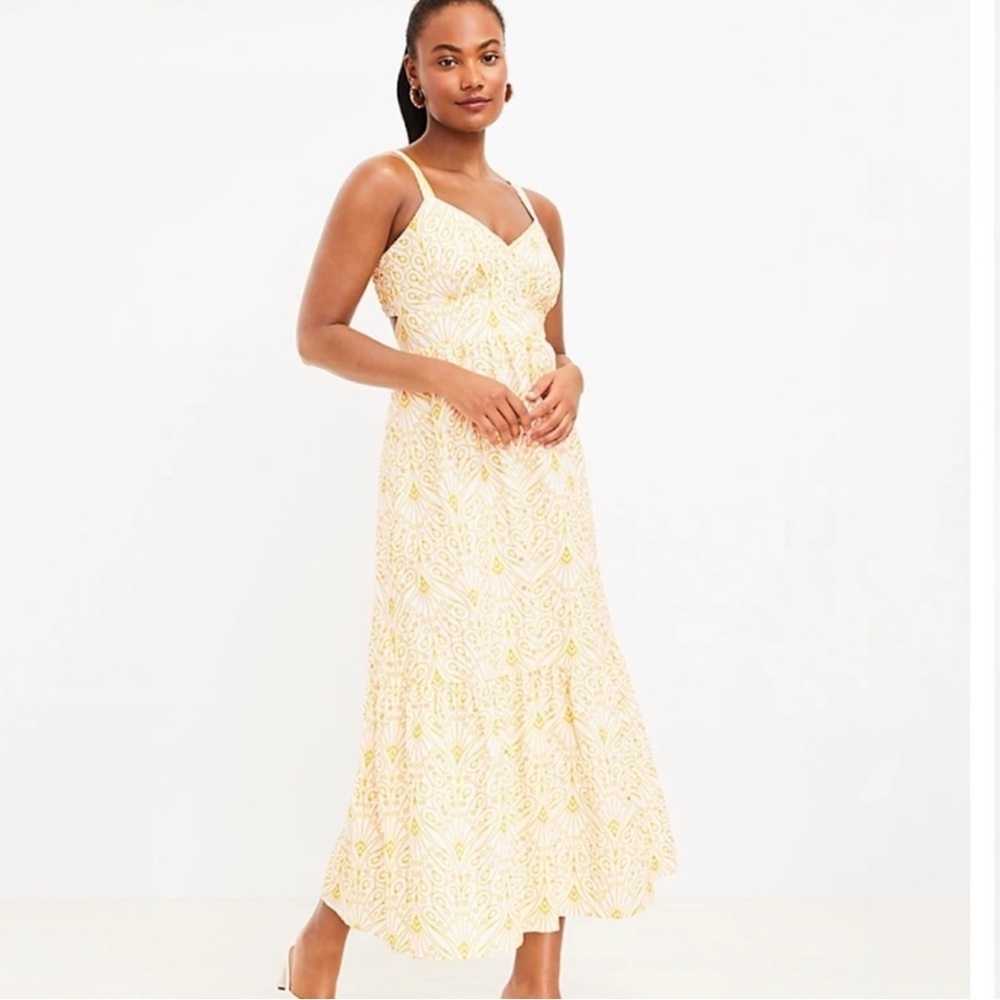 LOFT Yellow eyelet embroidered Maxi Dress